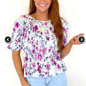 Another Love Floral Smock Top Short Sleeve Size L Large